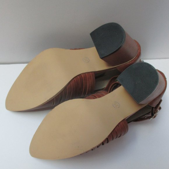 Womans Brown Faux Leather Strap Ankle Shoe Size 8 High Heal - Picture 5 of 10